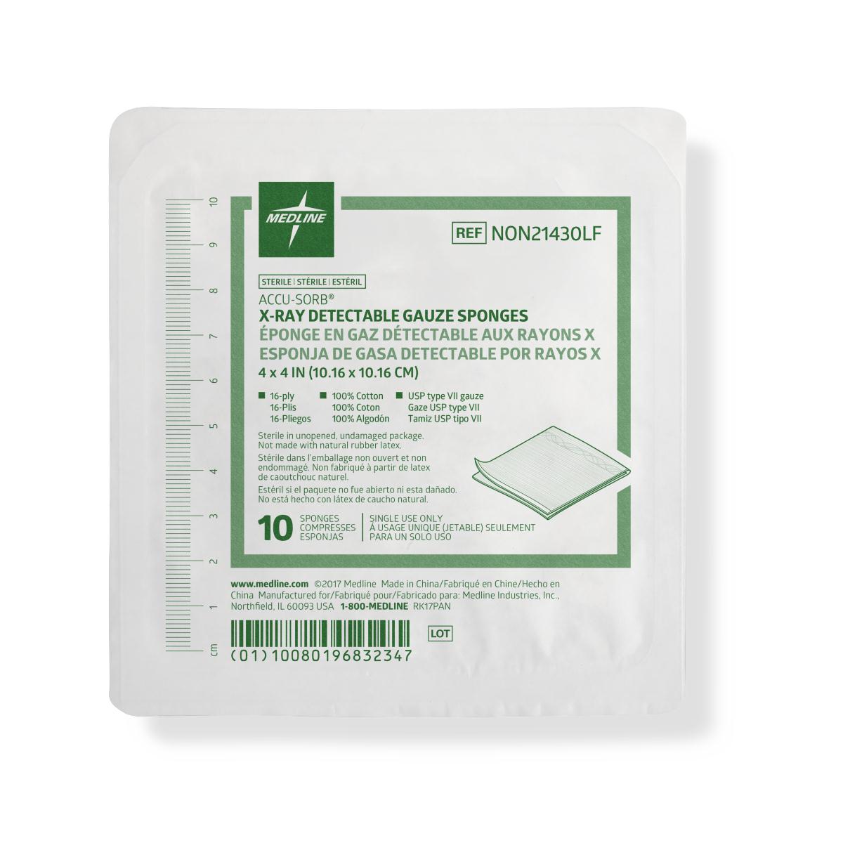 Medline Sterile 100% Cotton X-ray Detectable 16 Ply Gauze Sponges