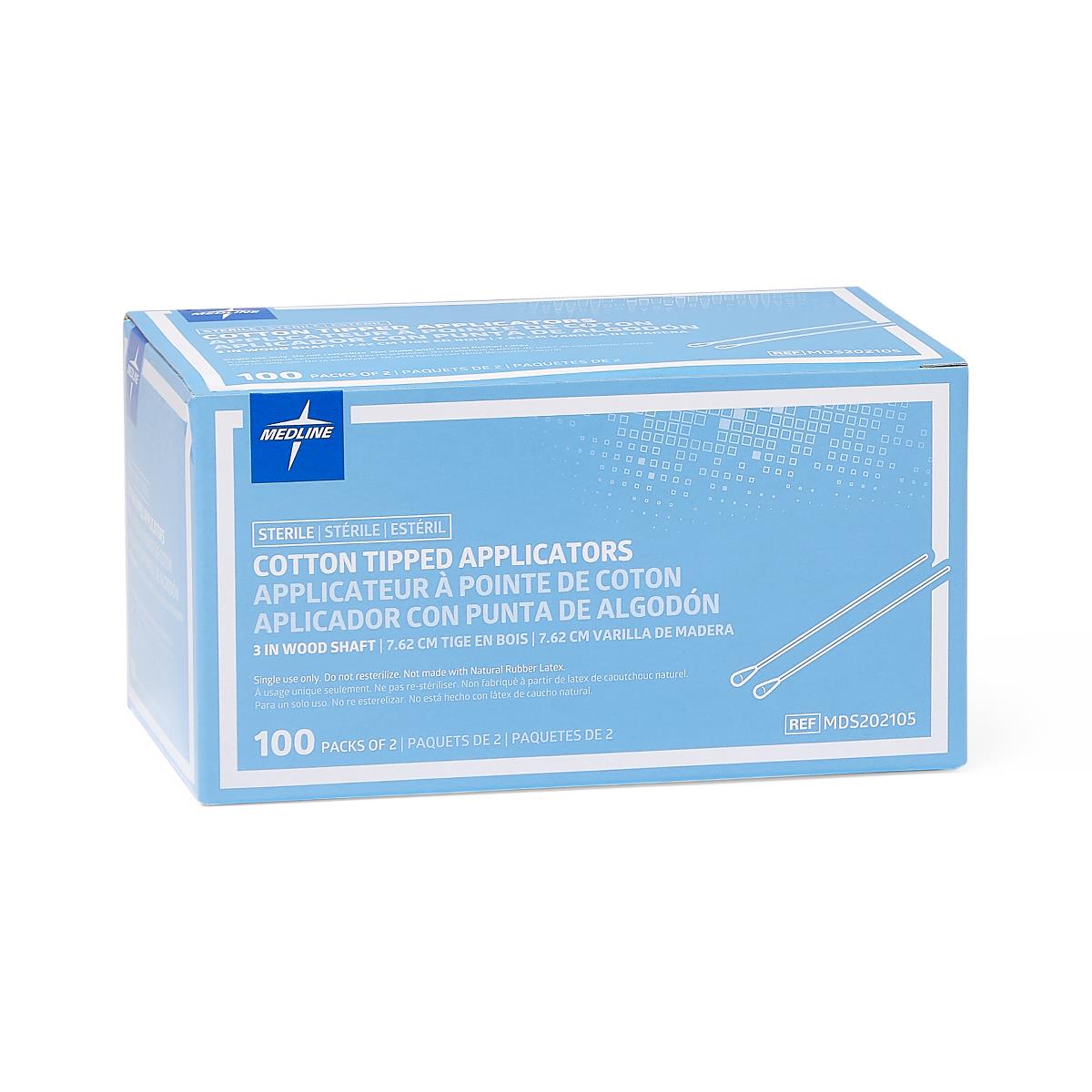Medline Sterile Cotton-Tipped Applicator 3" Box of 200