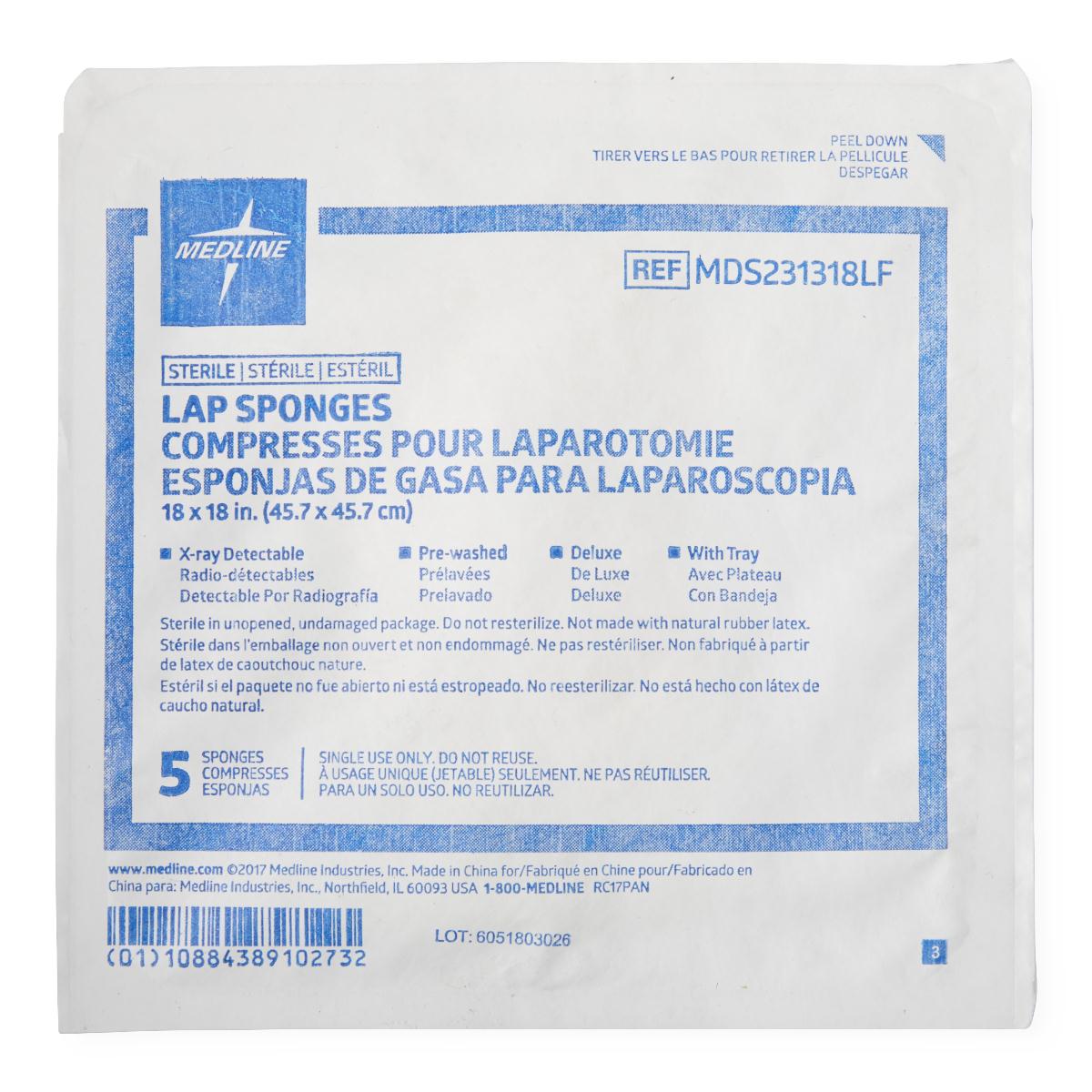 Medline Sterile X-ray Detectable Lap Sponges 18" x 18"