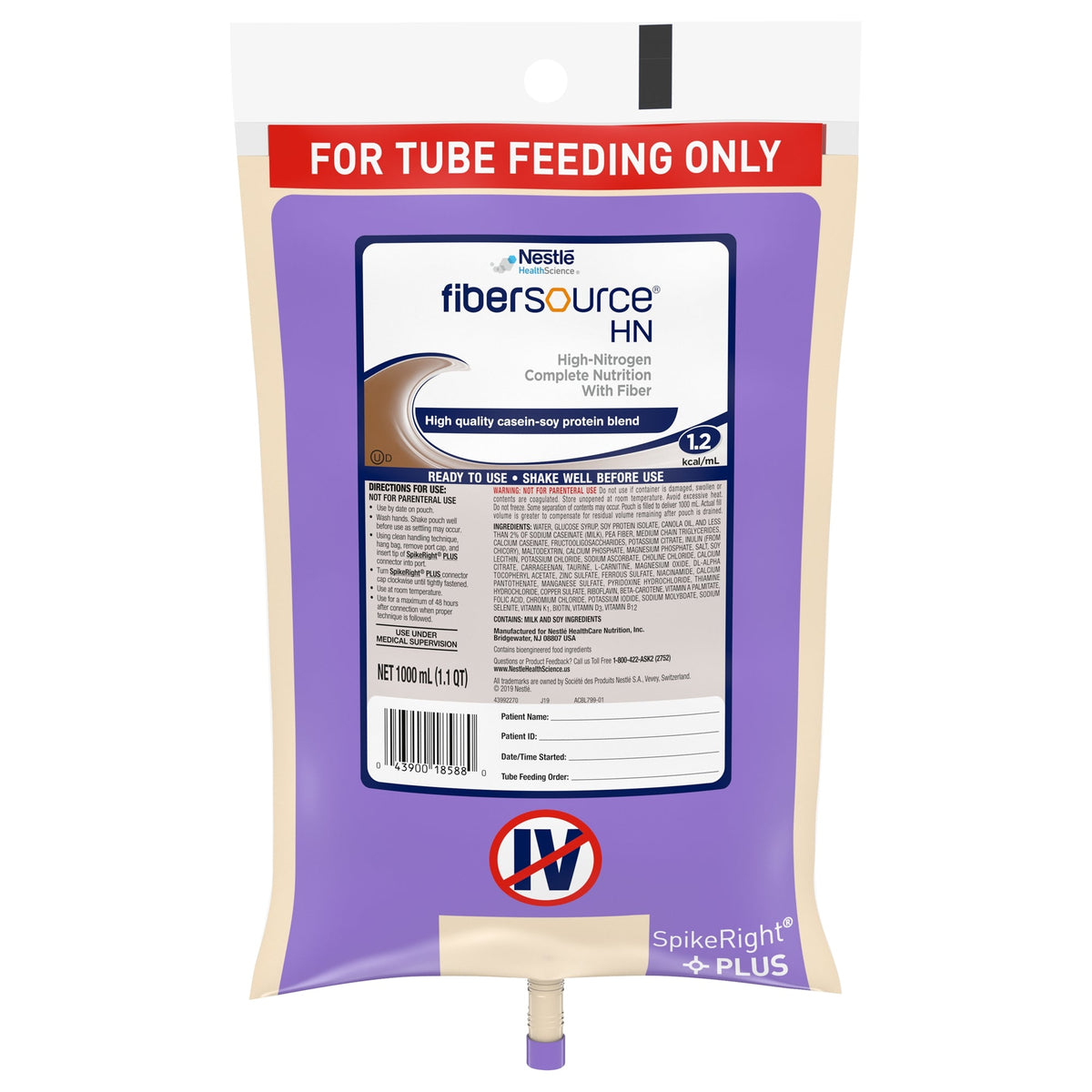 Nestle Tube Feeding Formula Fibersource HN 250 mL Case of 24