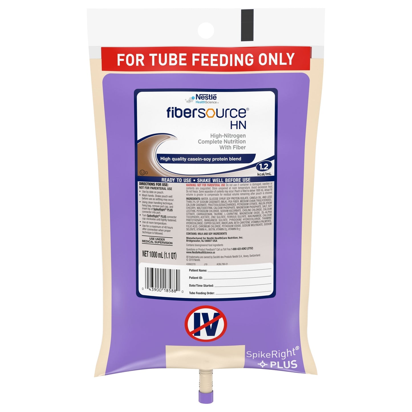 Nestle Tube Feeding Formula Fibersource HN 250 mL Case of 24