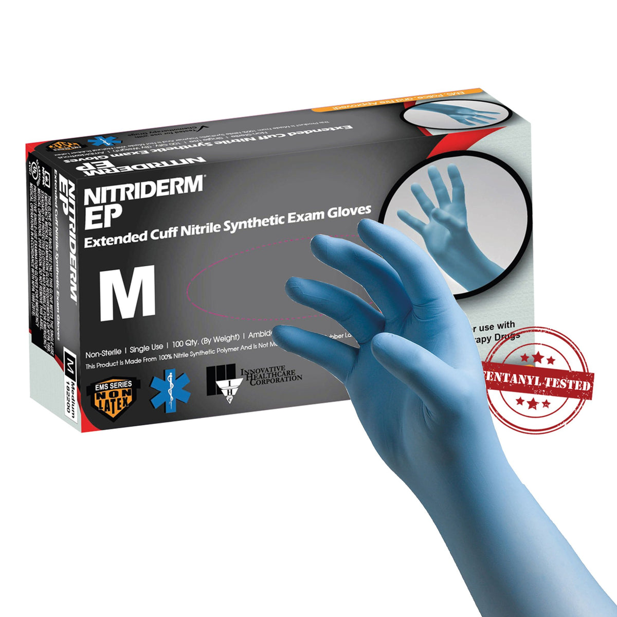NitriDerm® EP Nitrile Extended Cuff Length Exam Glove S Box of 100