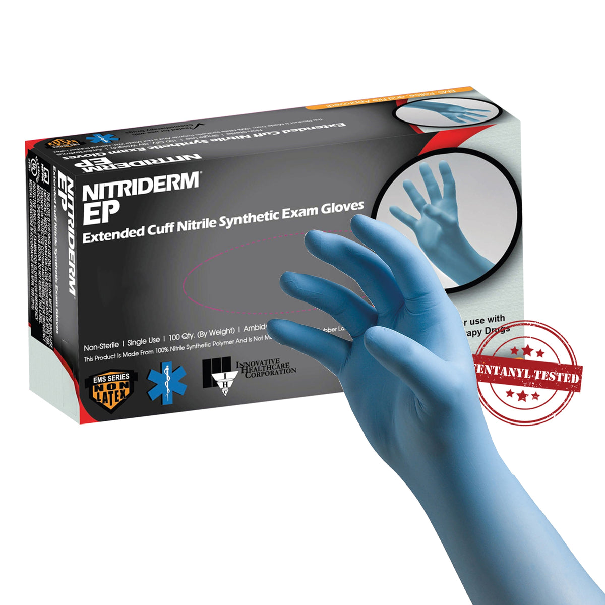 NitriDerm® EP Nitrile Extended Cuff Length Exam Glove S Box of 100