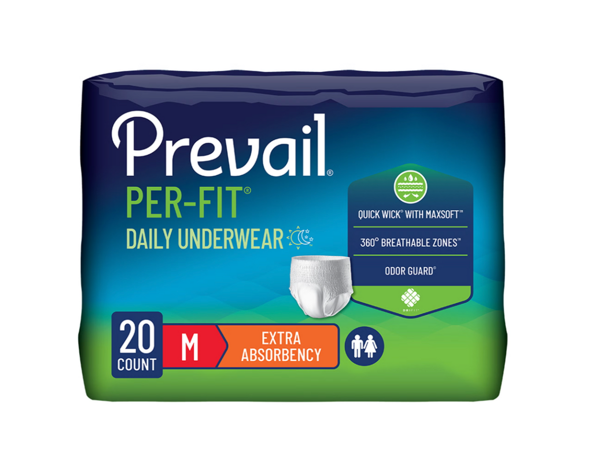 Prevail® Per-Fit® Extra Pull On with Tear Away Seams Daily Underwear Medium Bag of 20