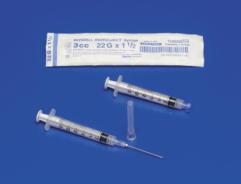 Standard Hypodermic Syringe with Needle Monoject™ - 3 mL 21 G 1-1/2 Inch Box of 100