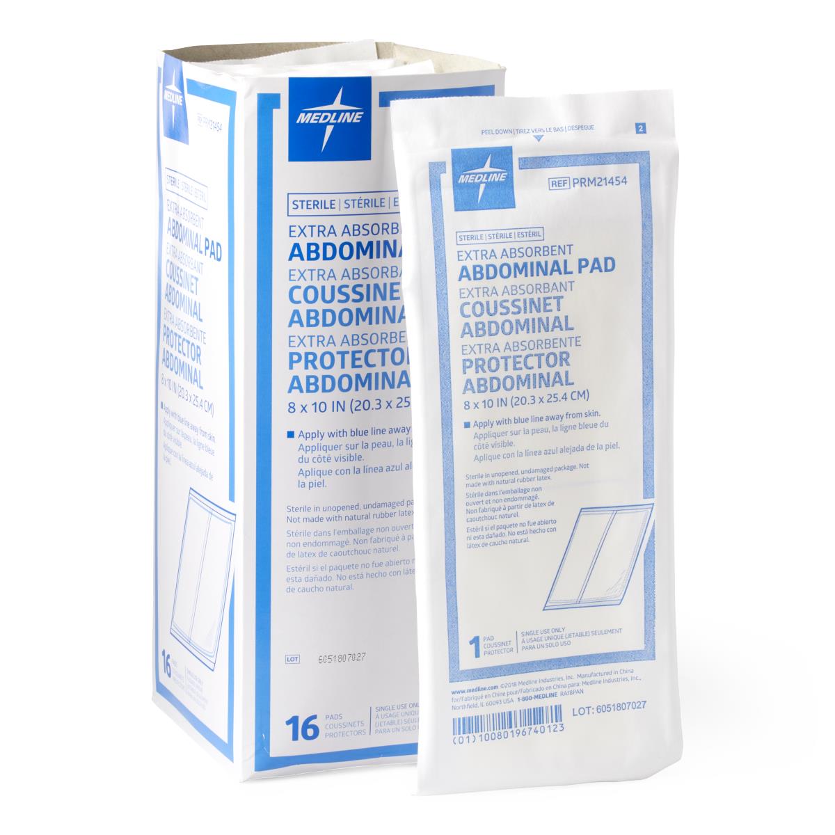 Sterile Abdominal Pads 8 x 10 in Box of 16