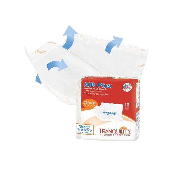 Tranquility AIR-Plus Breathable Underpads 30 x 36 Inch Bag of 10
