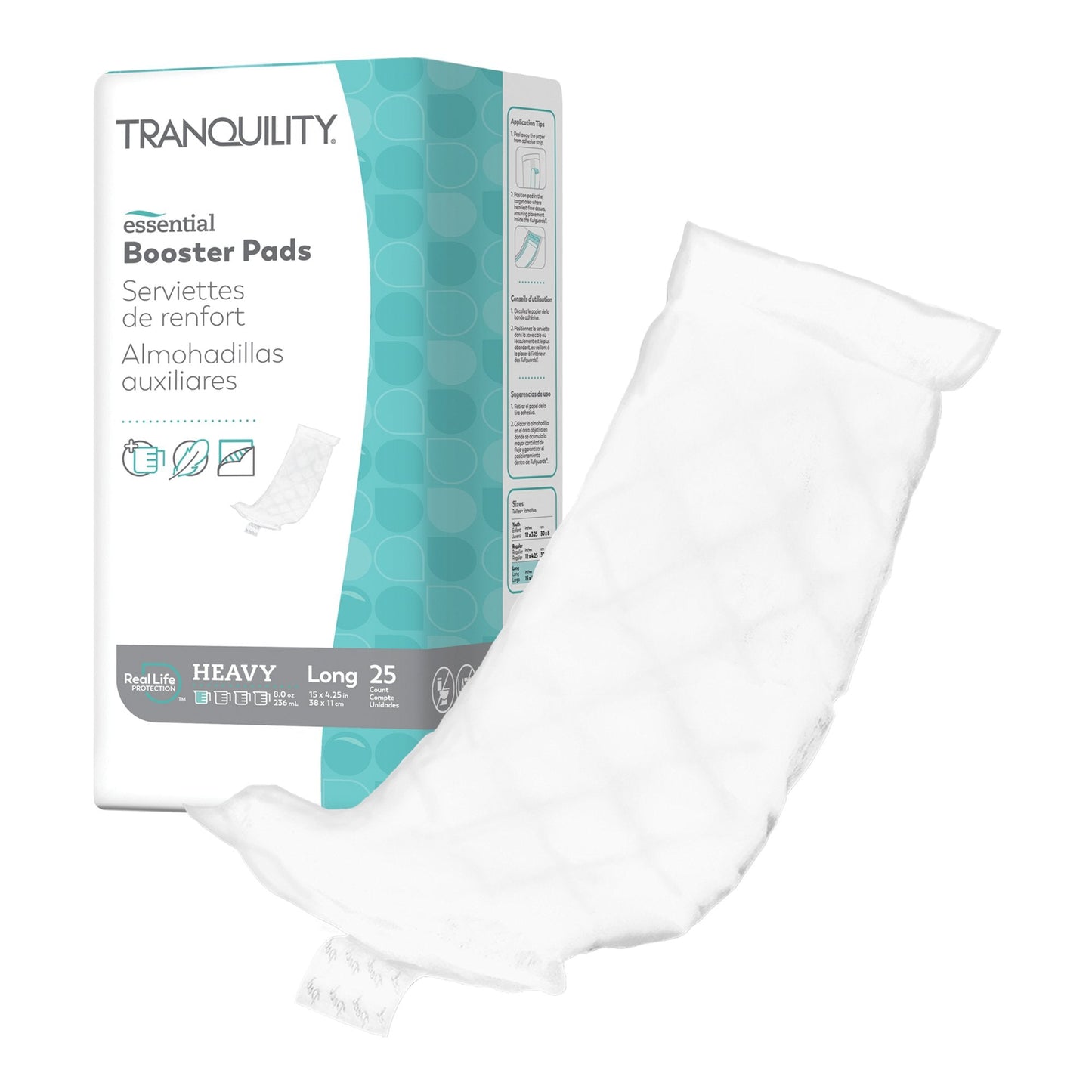 Tranquility Essential Booster Pad - Super Absorbent Core 4-1/4 x 12 Inch 6 to 12 Length Box of 25