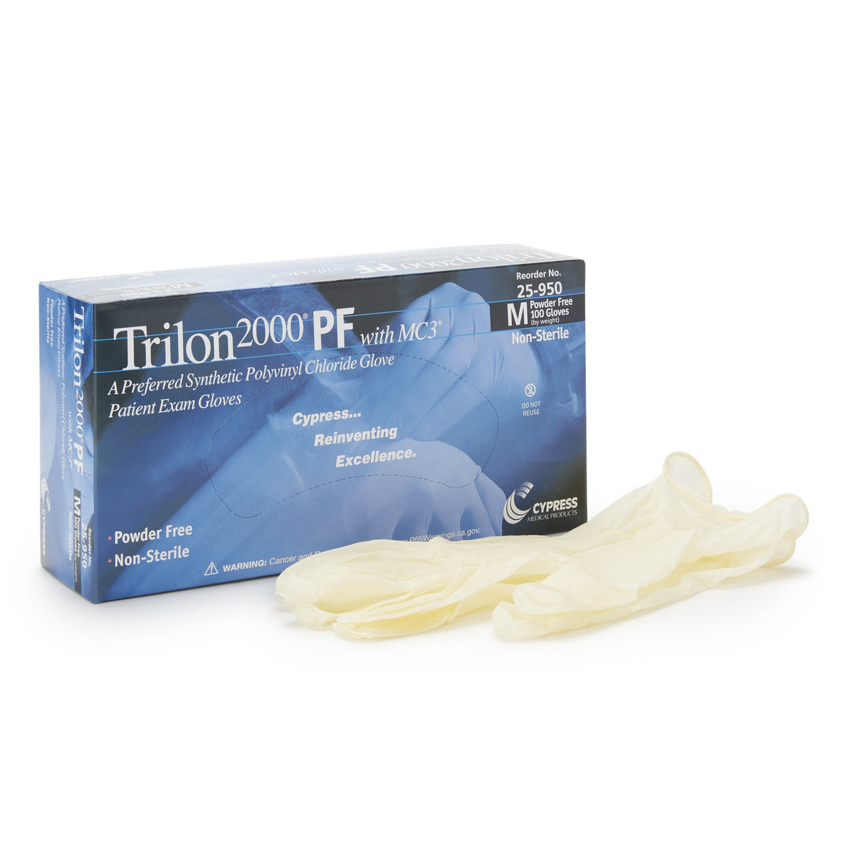 Trilon 2000® PF with MC3® Stretch Vinyl Exam Glove M Box of 100