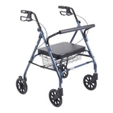 Go-Lite bariatric steel rollator, blue frame, padded seat, backrest and basket
