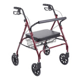 Go-Lite bariatric steel rollator, red frame, padded seat, backrest and basket