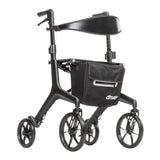 Aerocarbon rollator with carbon fiber frame, black backrest and storage bag