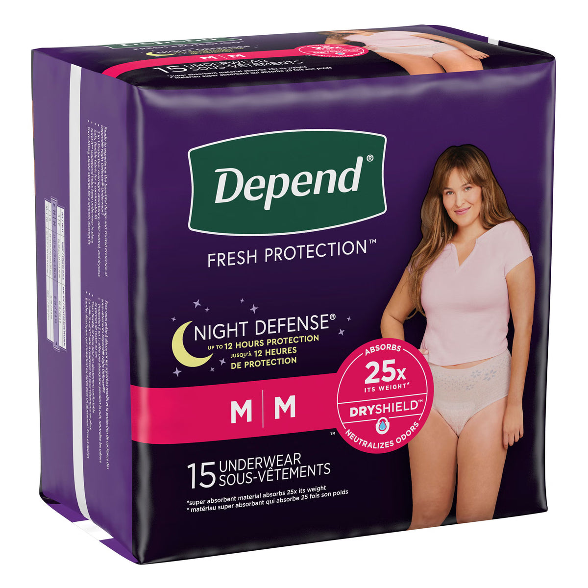 Depend Night Defense Underwear for Women, Medium pack, left side