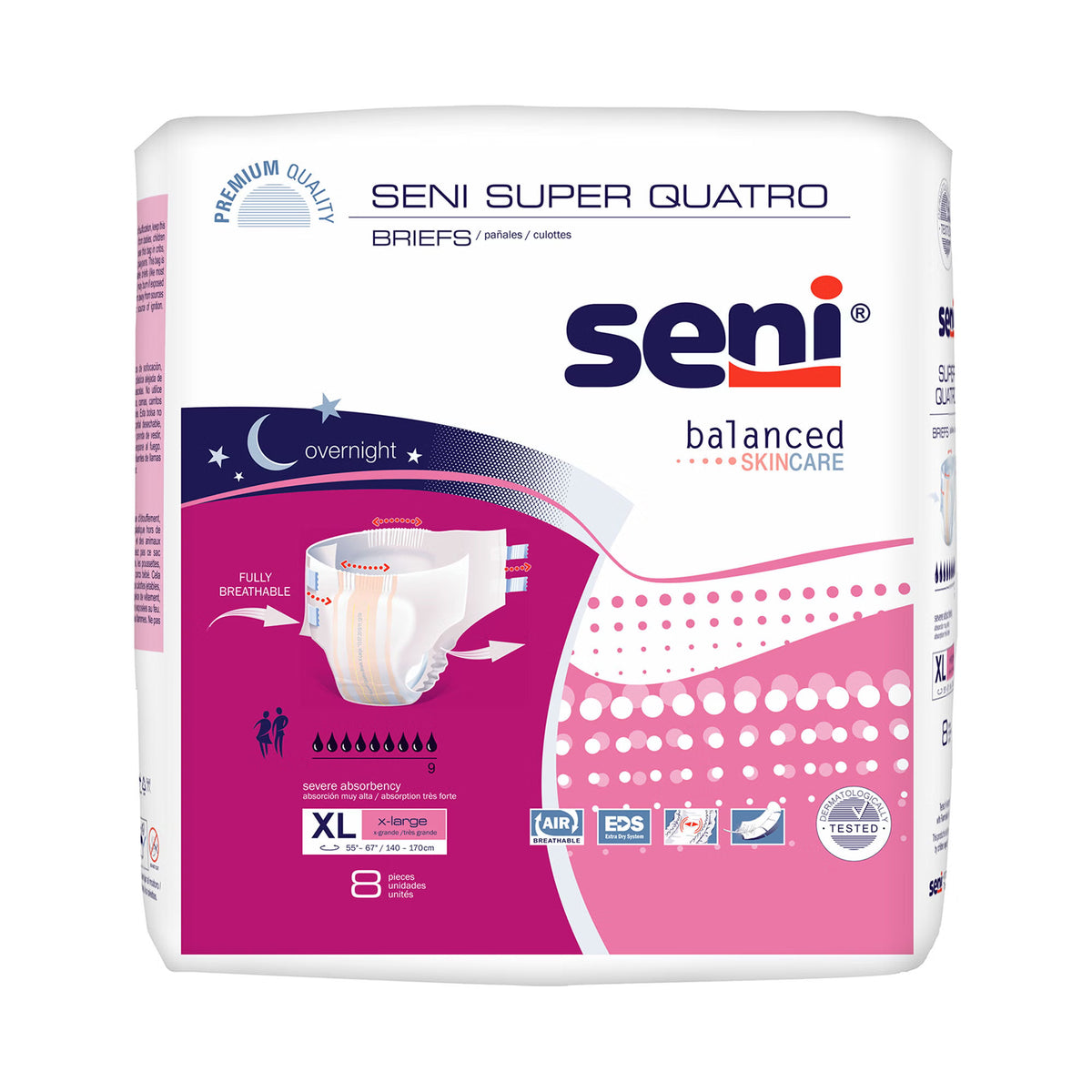 Seni Super Quatro Adult Briefs, X-Large 8-count bag, front