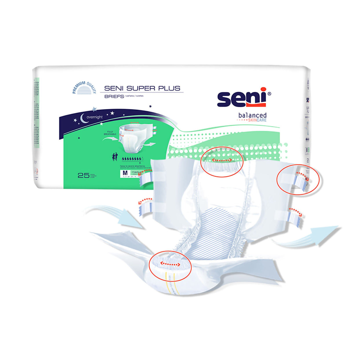 Seni Super Plus brief shown with Regular bag