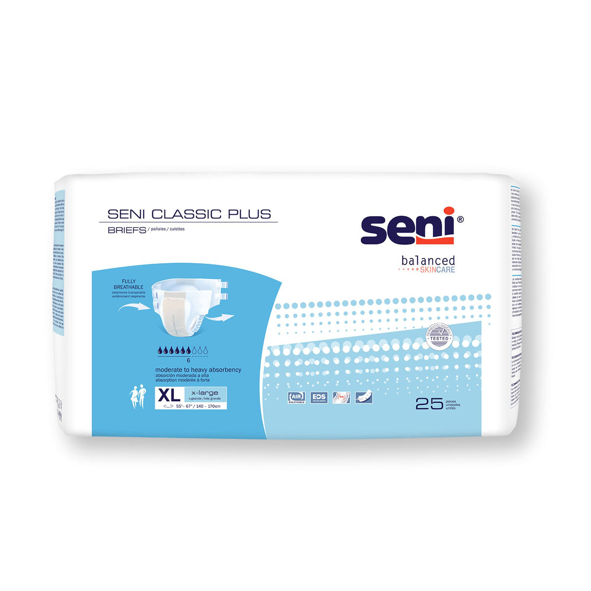 Seni Classic Plus Adult Briefs, X-Large 25-count bag, front