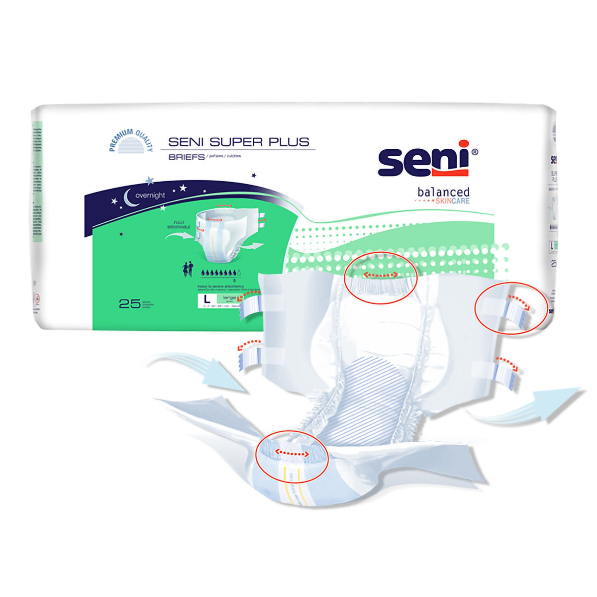 Seni Super Plus brief shown with Large bag