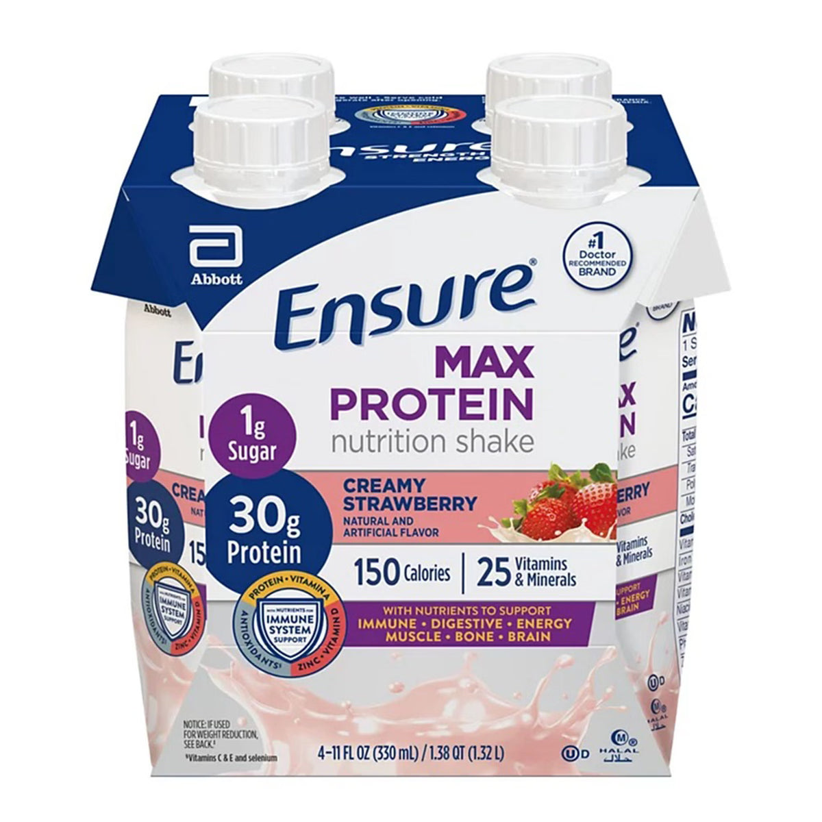 Ensure® Oral Supplement Max Protein Nutrition Shake Milk Chocolate & French Vanilla Strawberry Pack of 4 