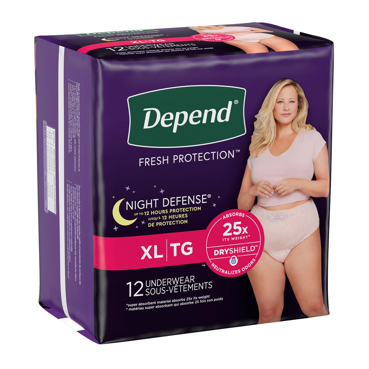 Depend Night Defense Underwear for Women, X-Large 12-count pack, left side