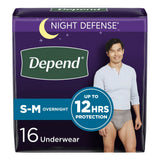 Depend Night Defense Underwear for Men, Small/Medium 16-count pack, front