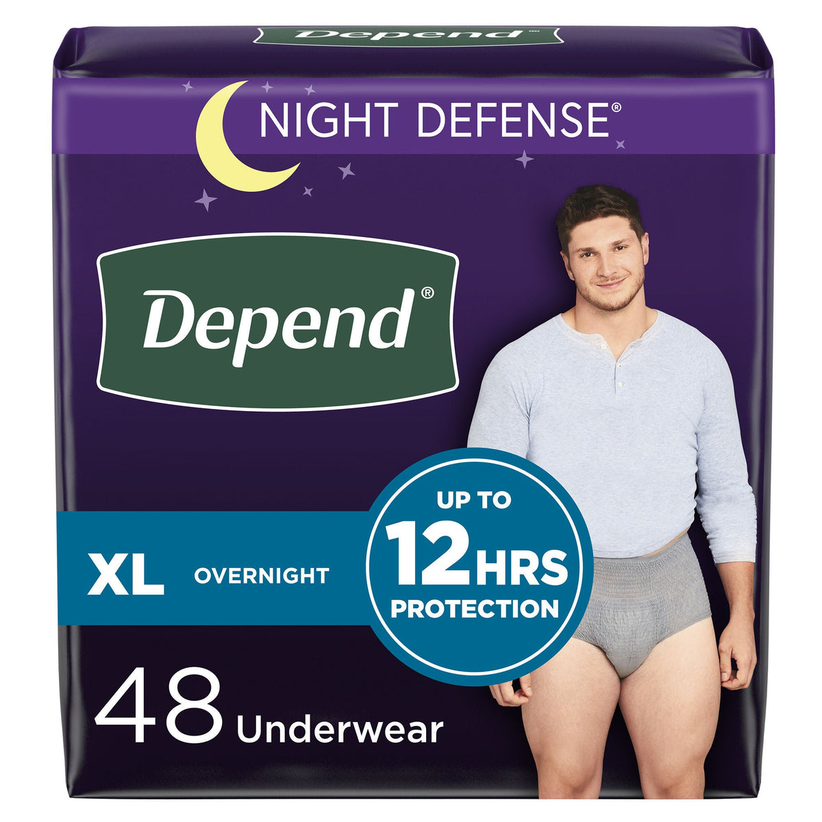 Depend Night Defense Underwear for Men, X-Large pack, front