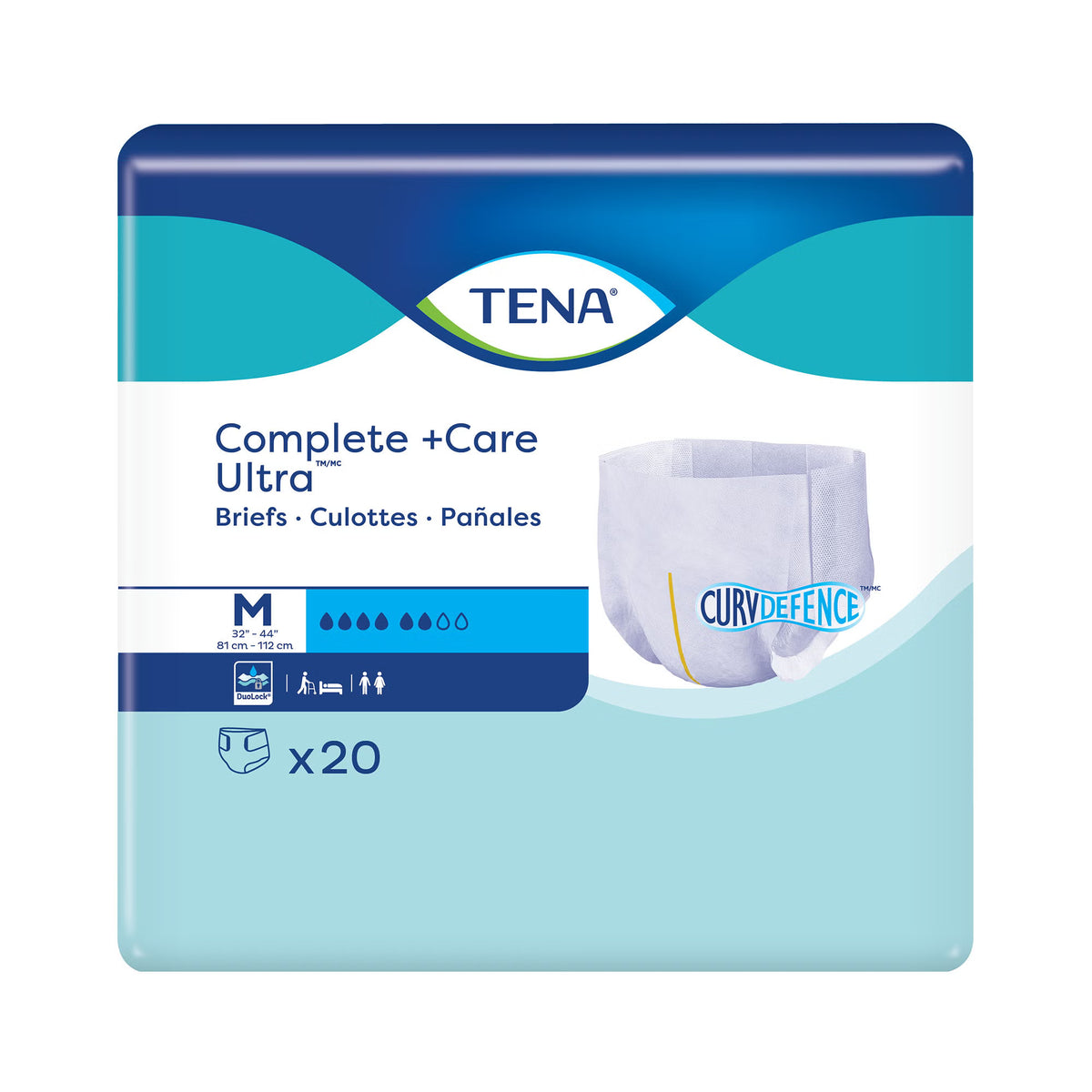 TENA Complete Care Ultra Briefs Medium (32"-44") Case of 80 Front