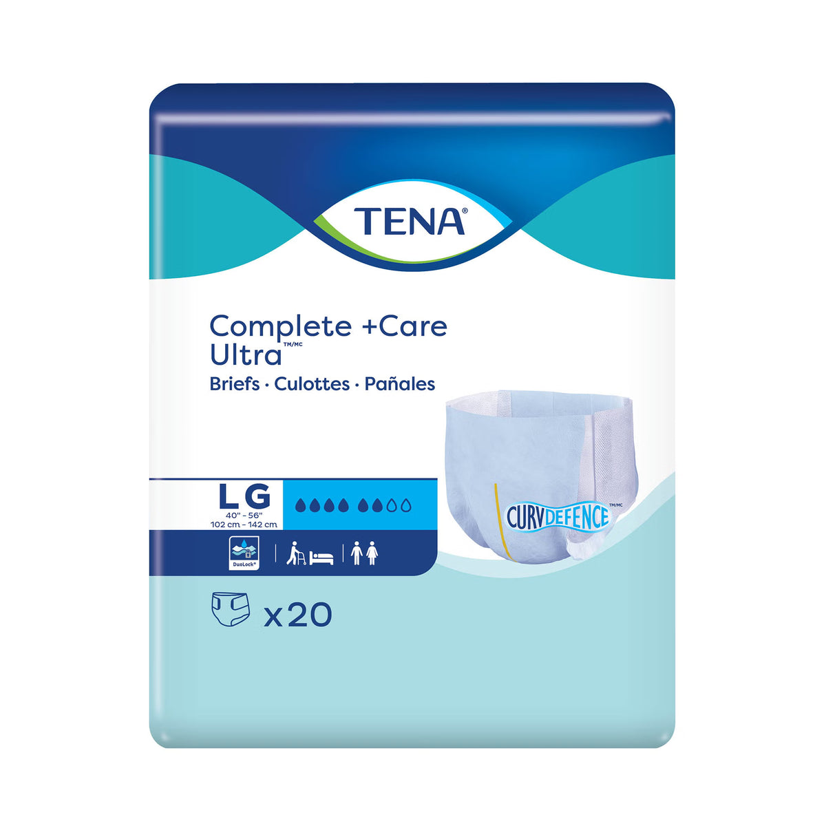 TENA Complete Care Ultra Briefs Large (40"-56") Case of 80 Front