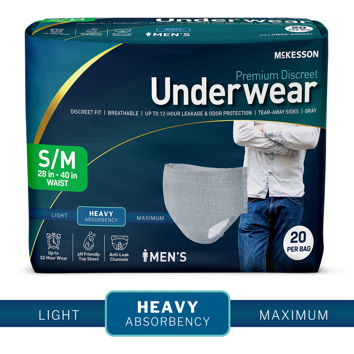 McKesson Premium Discreet Heavy Absorbent Underwear Male Small / Medium Bag of 20