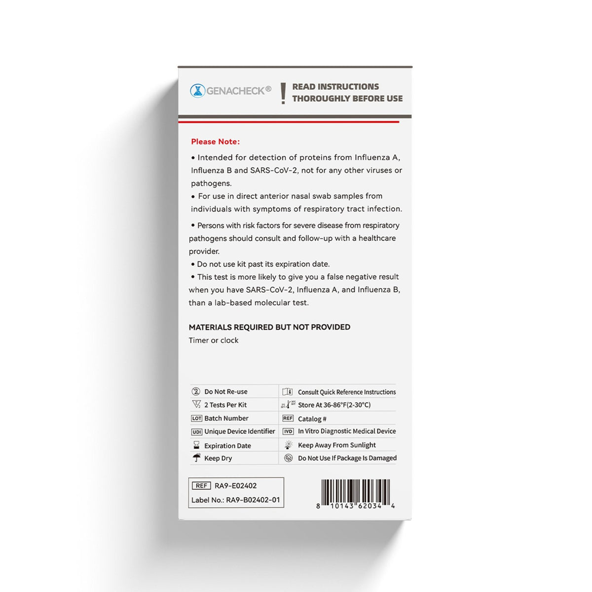 GenaCheck® Rapid COVID‑19 and Flu Self‑Test Kit