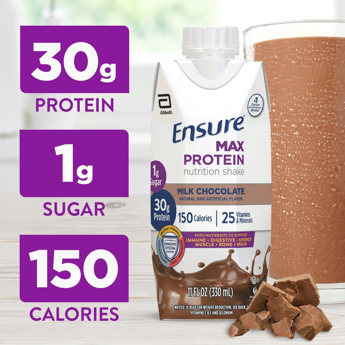 Ensure® Oral Supplement Max Protein Nutrition Shake Milk Chocolate & French Vanilla 