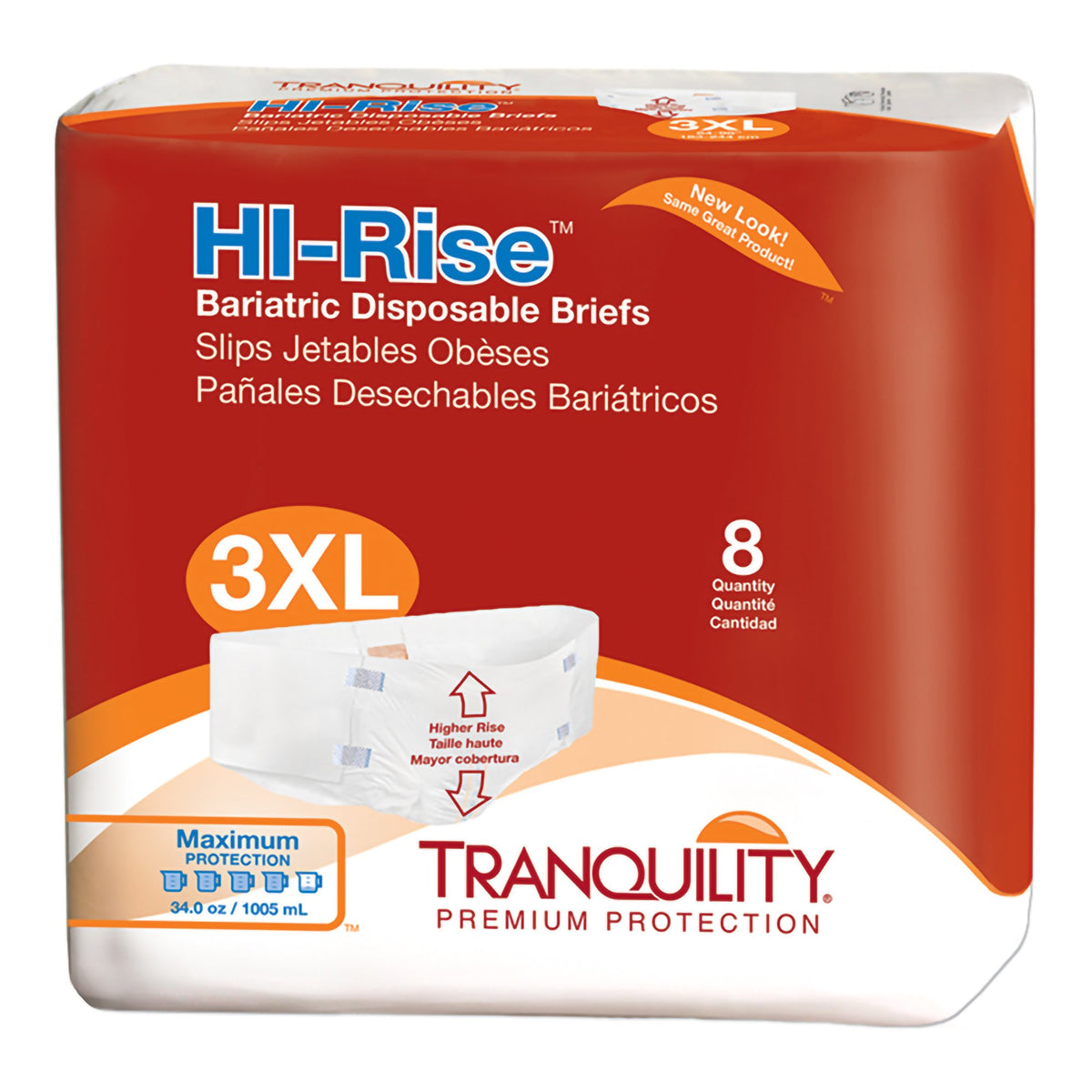 Tranquility HI-Rise Bariatric Briefs 3XL Bag of 8 