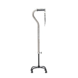 Charcoal Airgo quad cane with black K-shaped four-foot base and cushion-top handle