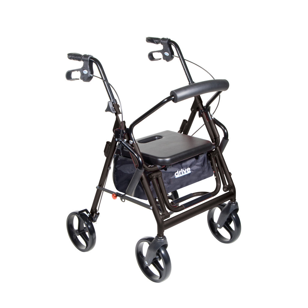Duet rollator and transport chair, black frame, black seat