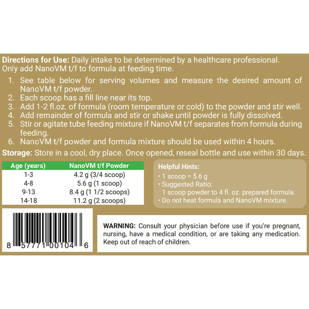 NanoVM® t/f Powder Pediatric Tube Feeding Formula