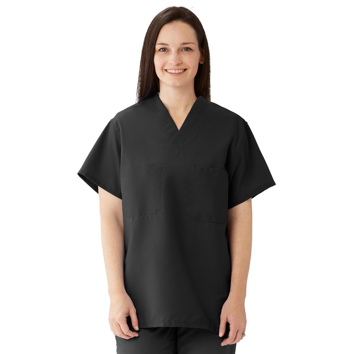 Medline ComfortEase Unisex Reversible Scrub Tops with 2 Pockets Black XS 