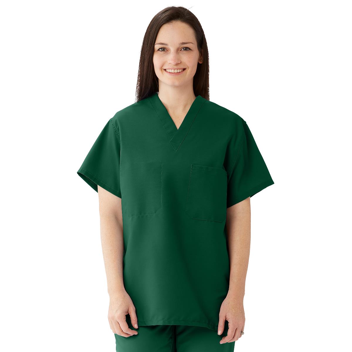 Medline ComfortEase Unisex Reversible Scrub Tops with 2 Pockets Evergreen XS 