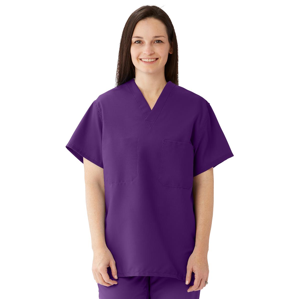Medline ComfortEase Unisex Reversible Scrub Tops with 2 Pockets Purple XS 