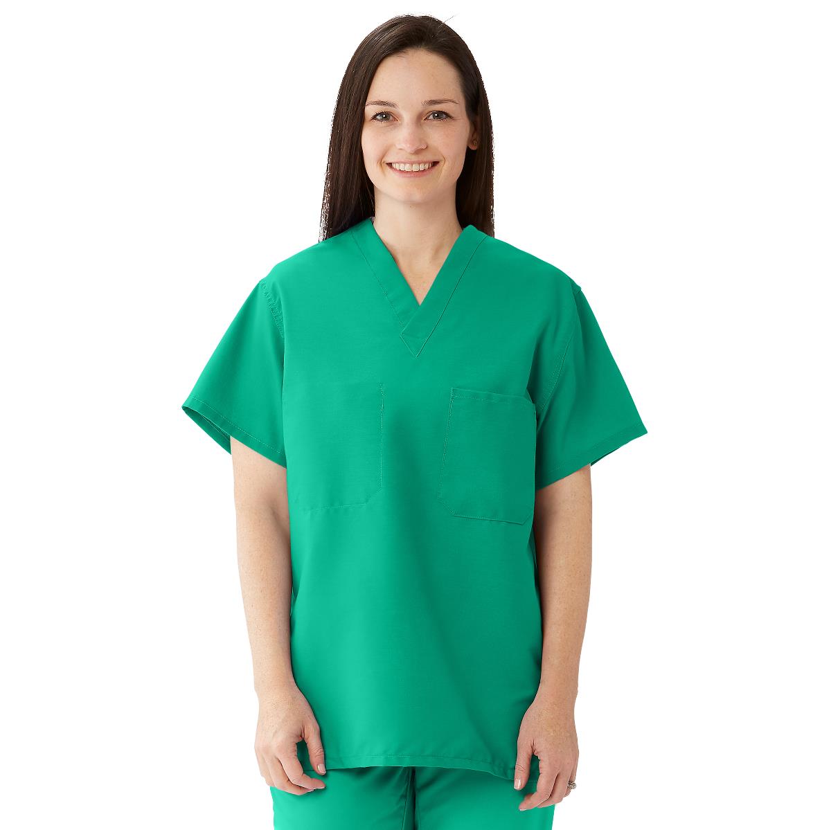 Medline ComfortEase Unisex Reversible Scrub Tops with 2 Pockets Jade XS 