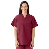 Medline ComfortEase Unisex Reversible Scrub Tops with 2 Pockets Wine XS 