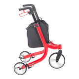 Red Nitro 3-wheel rollator, side angle with storage pouch