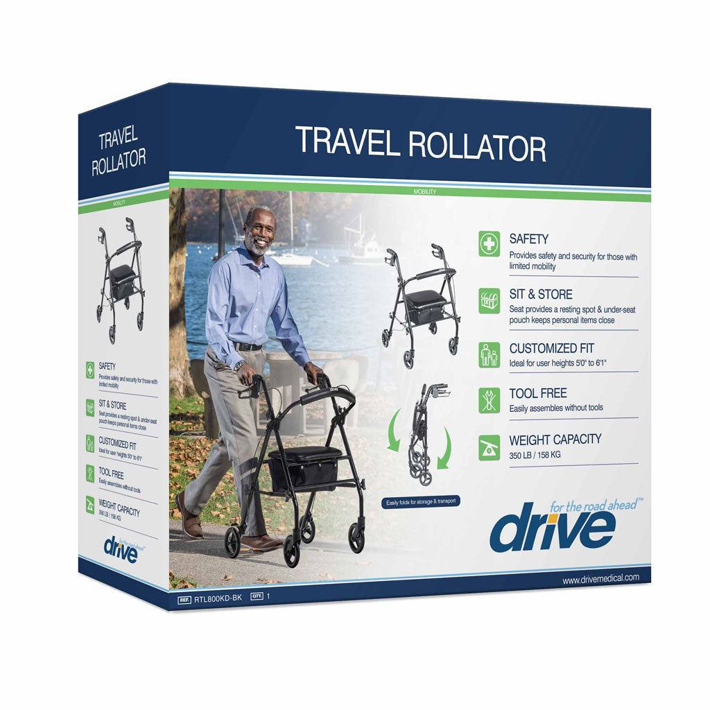 Drive Medical Travel Rollator, Black