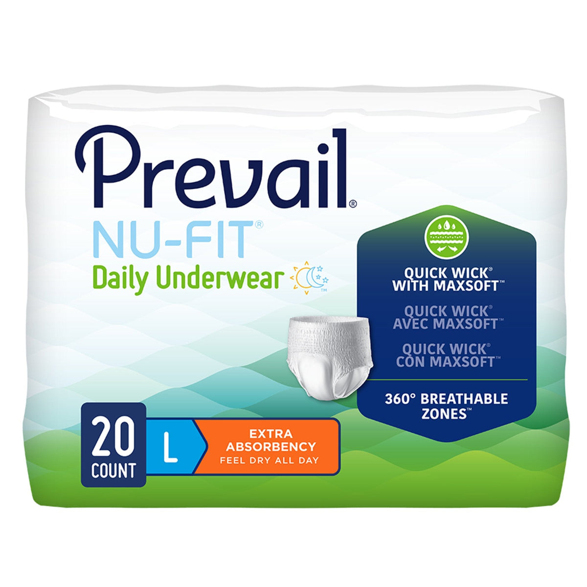 Absorbent Underwear Prevail® Nu-Fit® Adult Unisex Disposable M Case of 20 