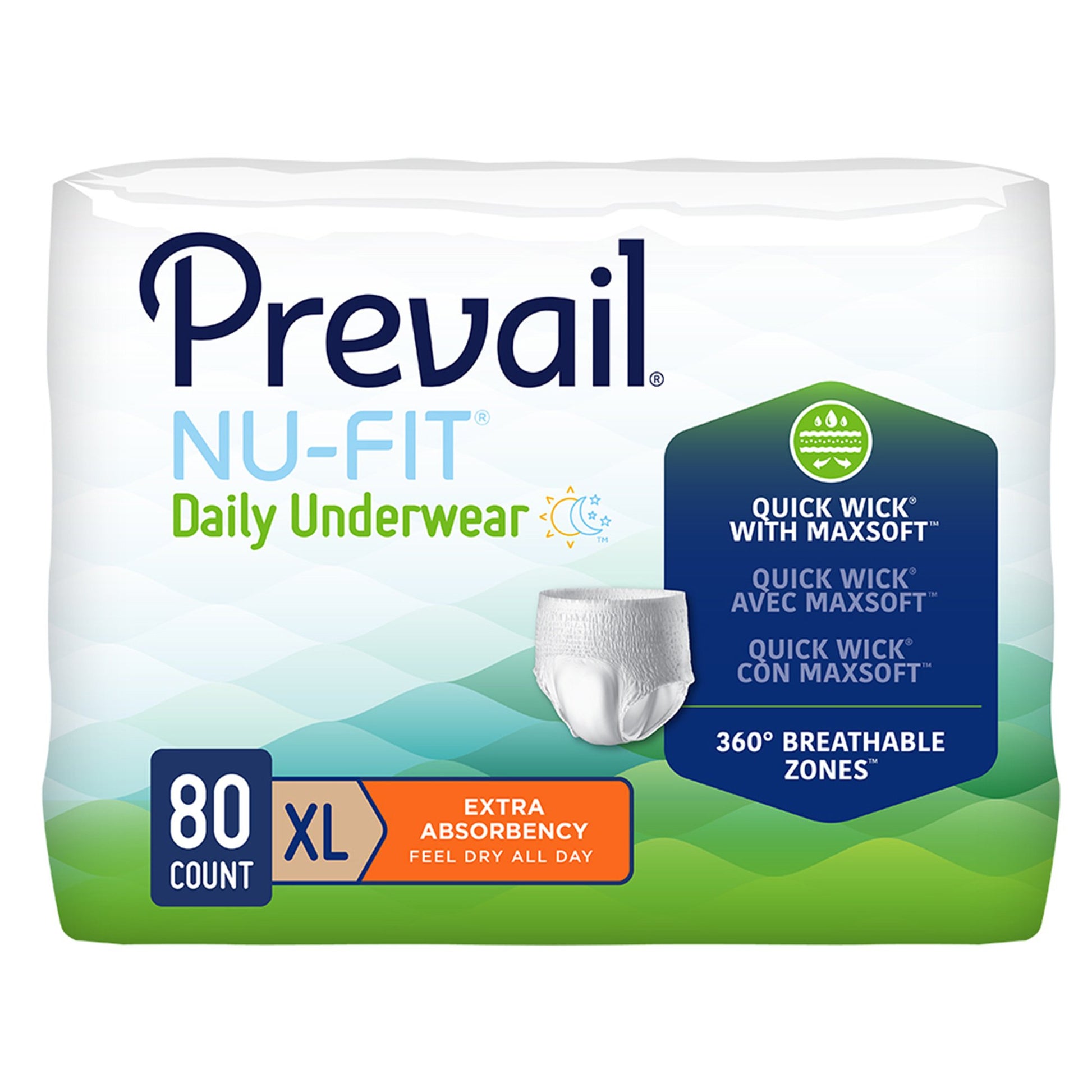 Absorbent Underwear Prevail® Nu-Fit® Adult Unisex Disposable M Case of 20 
