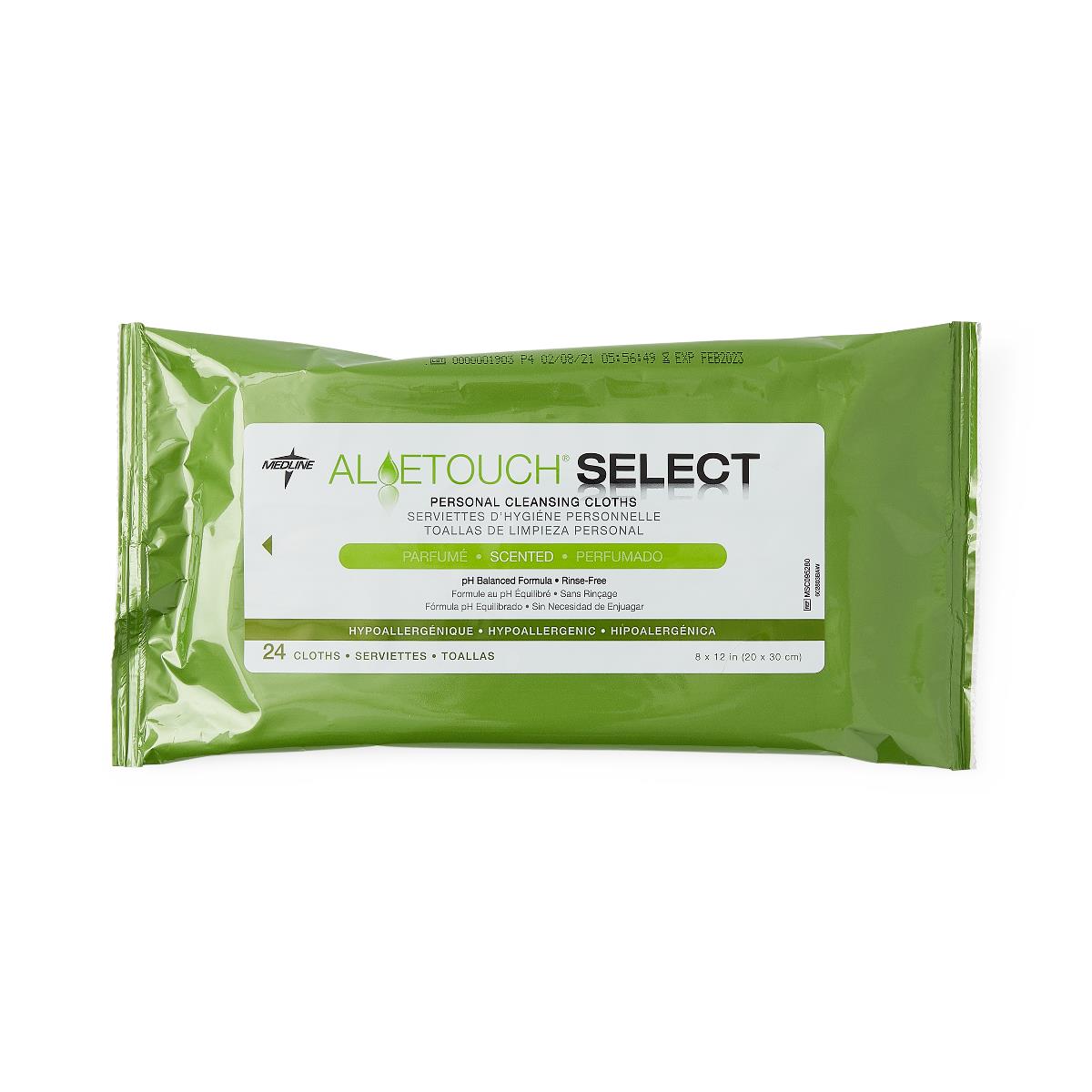 AloeTouch SELECT Premium Spunlace Personal Cleansing Wipes 8" x 12" Pack of 24 
