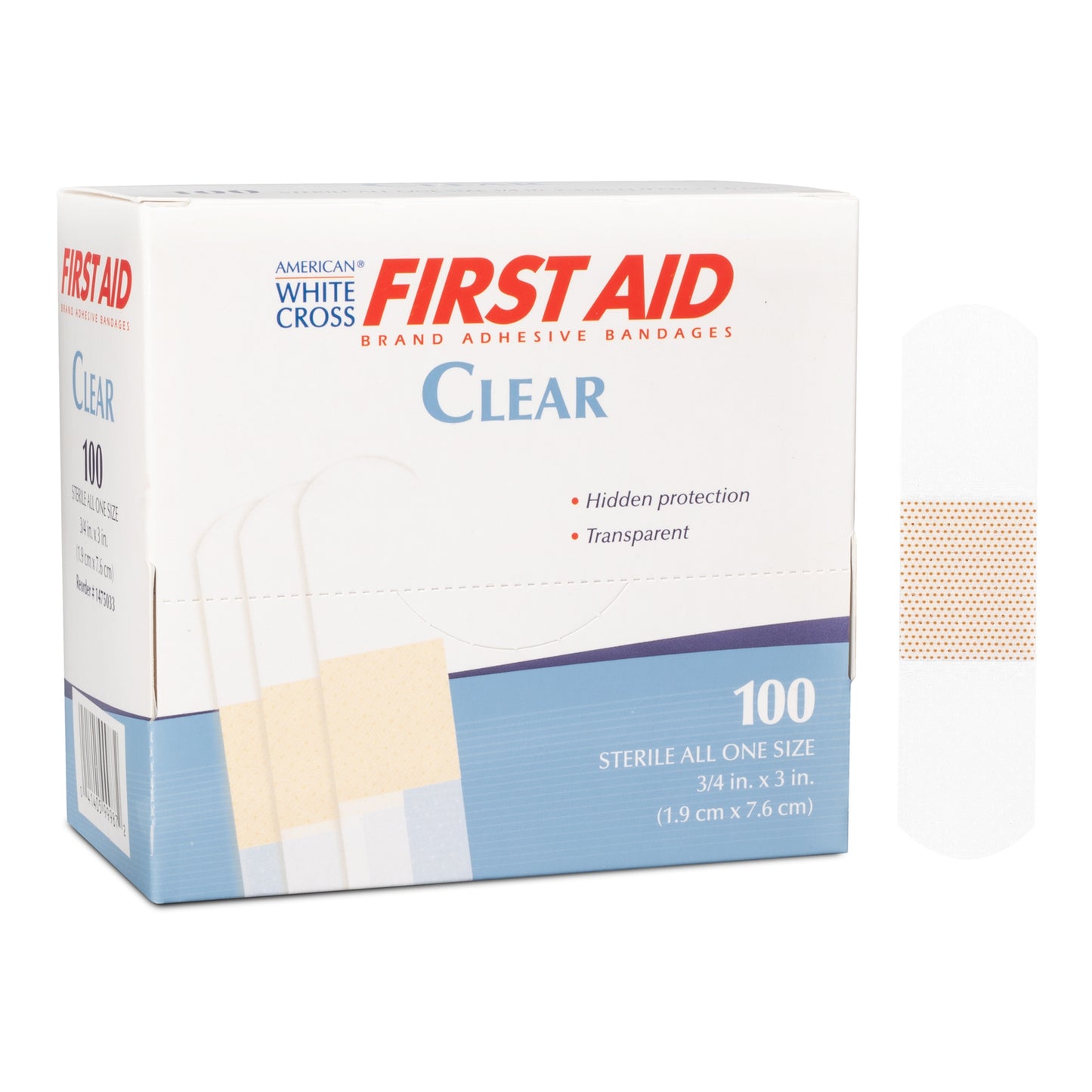 American® White Cross First Aid Adhesive Strip Bandage Clear ¾" x 3" Box of 100