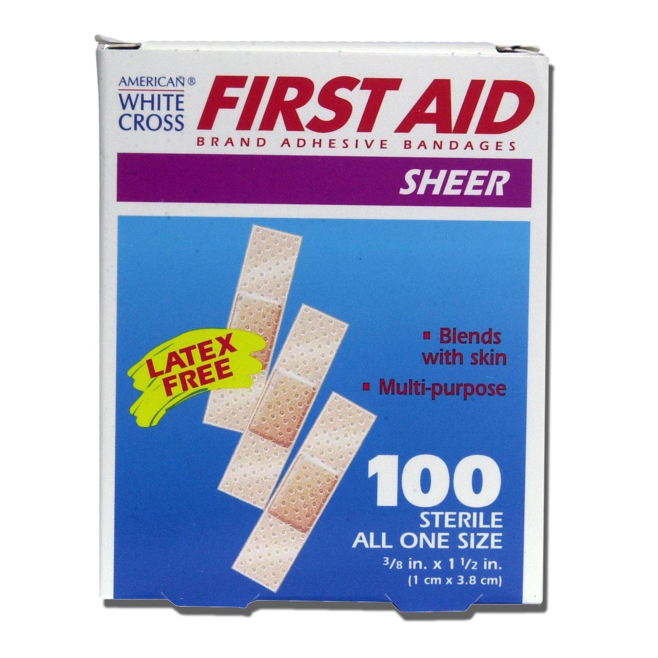 American® White Cross First Aid Adhesive Strip Bandage Clear ¾" x 3" Box of 100