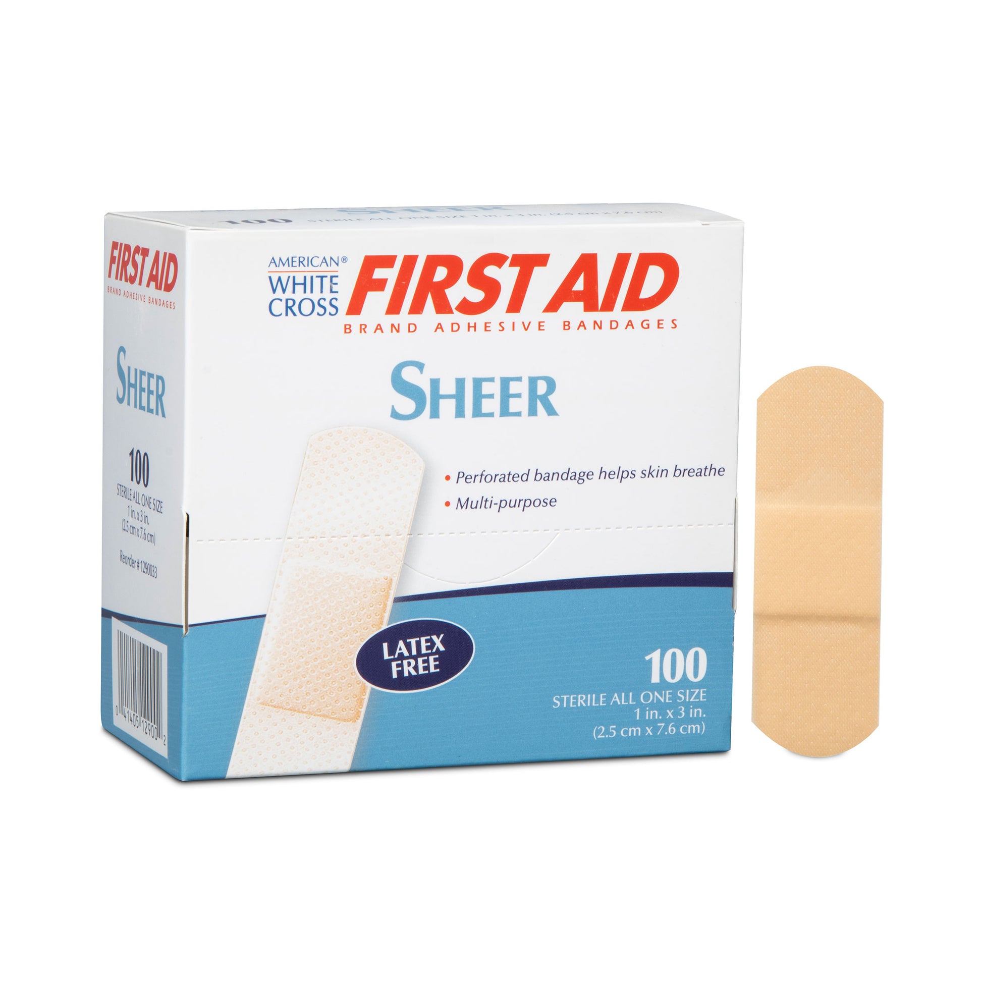 American White Cross First Aid Adhesive Strip Sheer 1" x 3" Box of 100