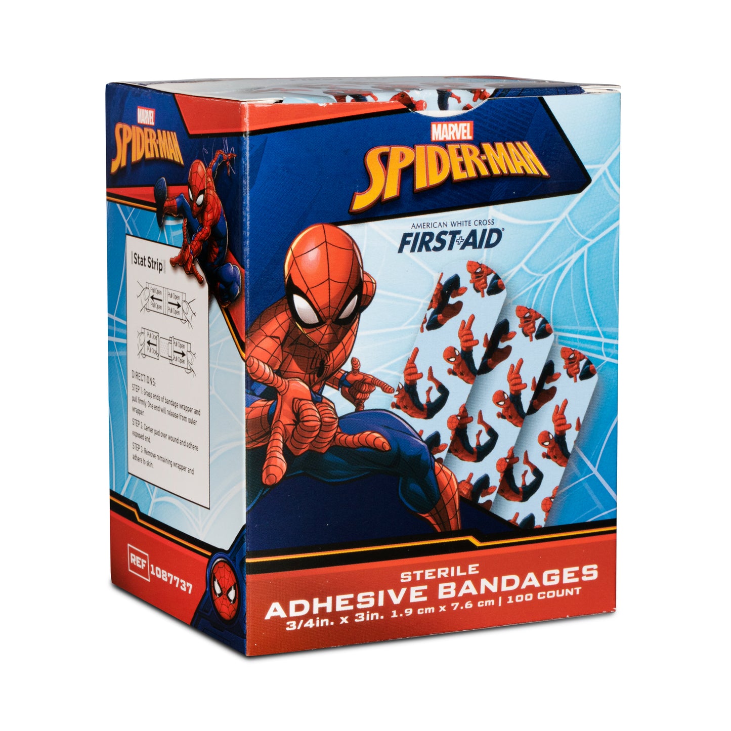 American White Cross Stat Strip Adhesive Strip Spider-Man ¾" x 3" Box of 100