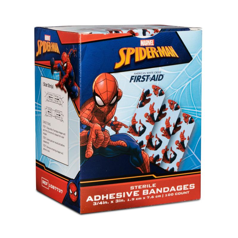 American White Cross Stat Strip Adhesive Strip Spider-Man ¾" x 3" Box of 100