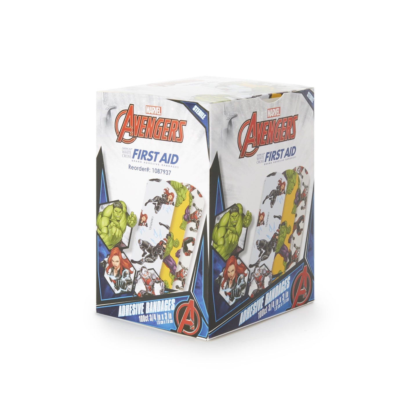 American® White Cross Stat Strip® Kid Design Antman / Hulk / Black Widow ¾" x 3" Box of 100